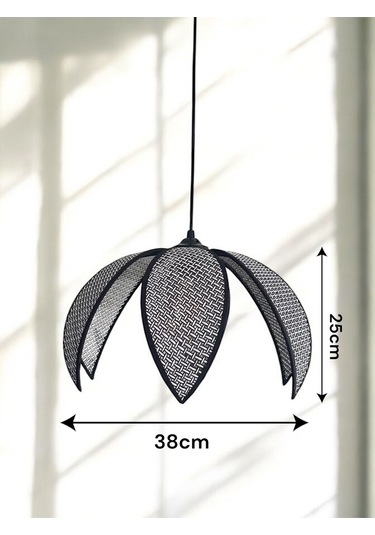 Modern Hazeran Görünümlü Yapraklı Çiçek Şeklinde Bohem Rustik Avize - Siyah Siyah