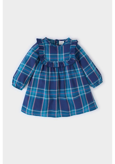 DeFacto Kız Bebek Kareli Uzun Kollu Flanel Elbise D7427A524WNNV256 Lacivert
