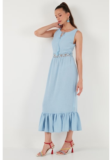 Lela Regular Fit Volanlı Kolsuz Midi Bayan Elbise 611El574 Bebe Mavi