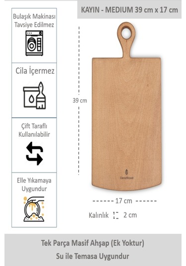 Yekpare Masif Ahşap Sunum Tahtası Kesme Tahtası Kayın Medium 10