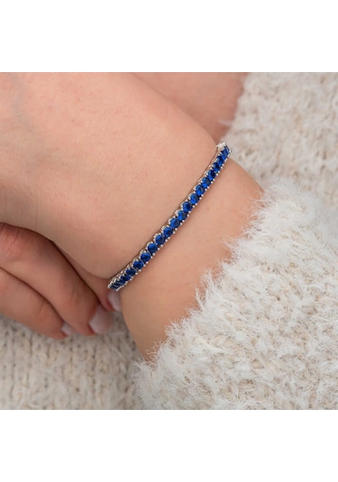 Artsmagazinmücevher Gümüş Lacivert Zirkon Taşlı Su Yolu Kadın Bilekik