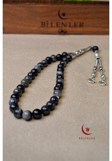 Labradorit Taşlı 33 Lü Erkek Tesbih Doğal Taş, Ahşap Kutulu Çok Renkli