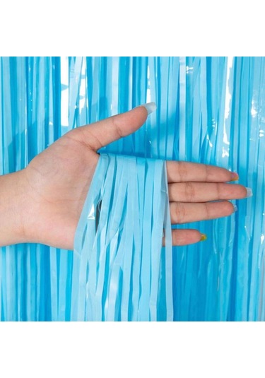 Soft Mavi Püsküllü Kapı Perdesi - Parti, Baby Shower, Sünnet Süsü 1x2 M