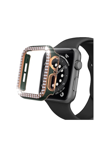 Apple Uyumlu  Watch 5 6 40 MM Çift Sıra Parlak Taşlı Rubber Kasa Ka