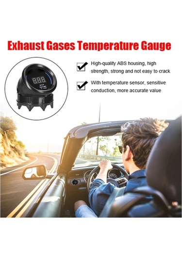 Fortunelane 52mm Siyah Abs+metal Araba Modifikasyon Göstergesi, Lcd Ekranlı, 40-120 X10 Sıcaklık Ölçümü, Uyarı Fonksiyonlu Egzos