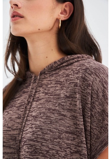 Peraluna Kaıra Blouse & Shorts Kapüşonlu Yazlık Kadın Triko Şort Kahve Kahverengi