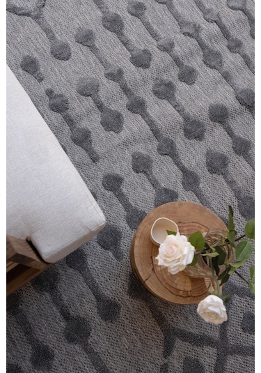 Silva Antrasit Halı Yıkanabilir Halı Balkon Halısı Oturma Odası K Antrasit