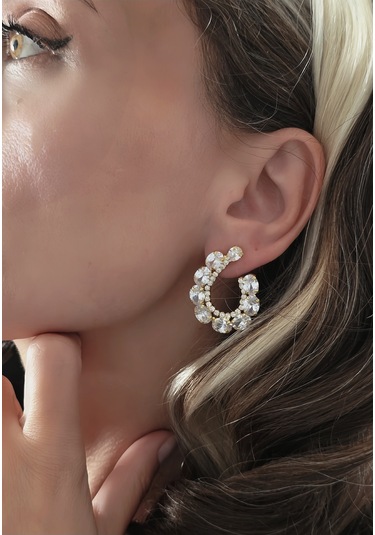 Çiçek Model Zirkon Taşlı Abiye Gold Renk Küpe Altın