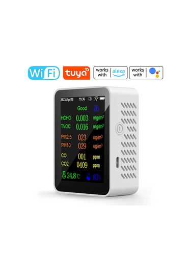 Taşınabilir Hava Kalitesi Ölçer 9in1 Pm2.5 Pm10 Co Beyaz