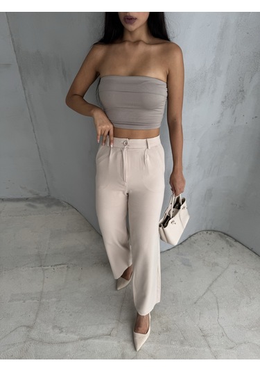 Kadın Palazzo Pantolon Oversize Kesim Bej