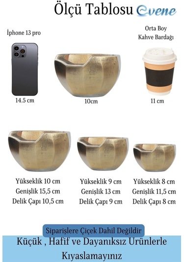 Saksı Çiçek Kaktüs Saksısı Lüx 15 Cm Önü Açık Desenli 3'lü Set Çiçeklik - Altın Eskitme