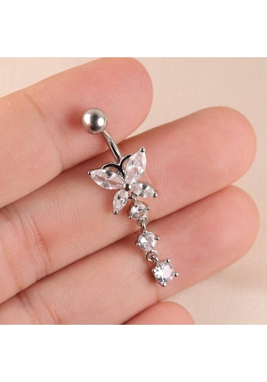 Shopiolog Cerrahi Çelik Kelebek 316 L Göbek Piercing Gümüş