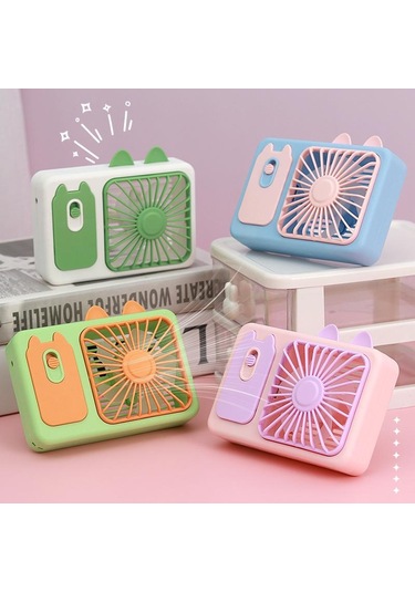 Sevimli Karikatür Yavru Kedi Kamera El Büyük Rüzgar Şarj Edilebilir Fan Standı Masaüstü Fanı Mor