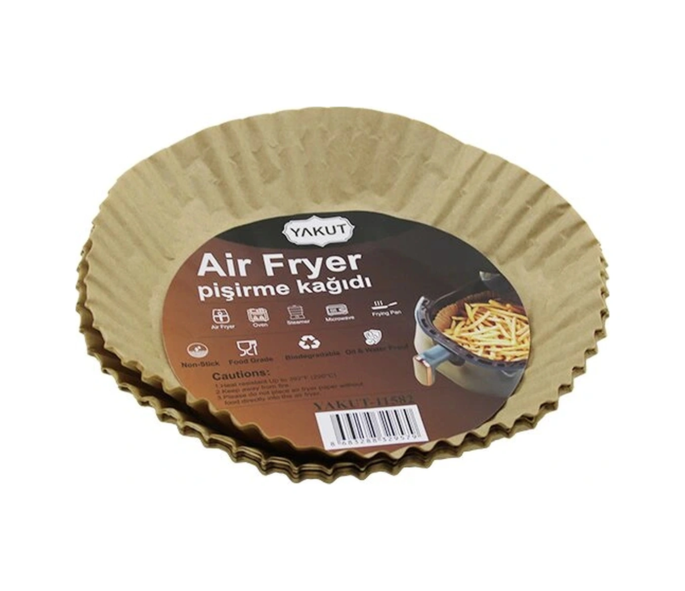 25pcs Küçük Taban 16cm-ağız:22cm Tabak Model Yuvarlak Air Fryer Pişirme Kalıp Kağıt 200 Derecedayanı