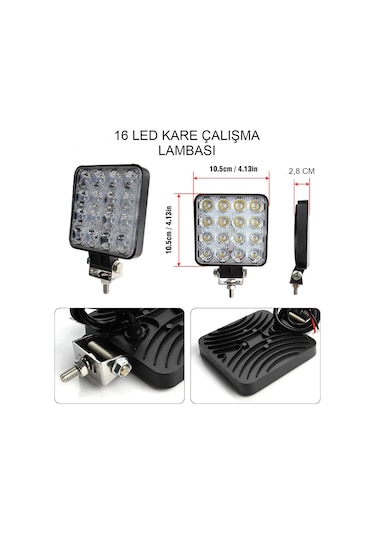 16 Led Off Road Kare Çalışma Lambası Sis Lambası 48 Watt (497763937)