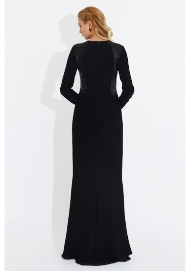 Nidya Moda Büyük Beden Payet Elbise Uzun-4048Ps Siyah