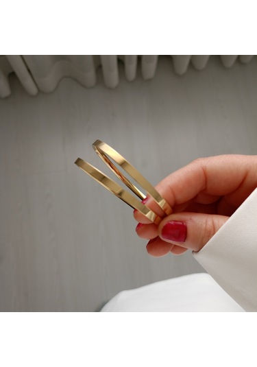 Lente Aksesuar Çelik Gold 2'li Set Ajda Bilezik 4mm Altın - Çelik