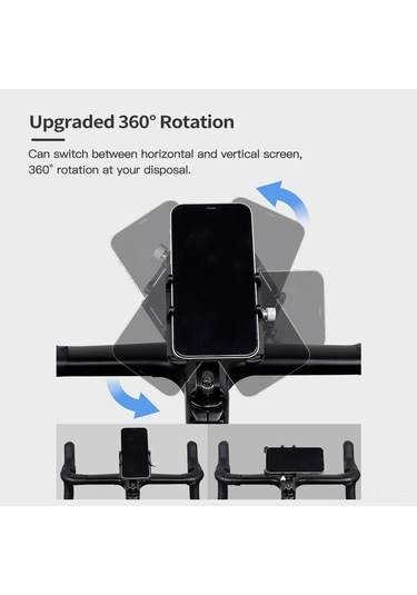 Mufunye Alüminyum Bisiklet Telefon Tutucu, Dönen Tip, 55-100mm Genişlik Ayarı, Direk Üstü Montaj, Gps Uyumlu Siyah