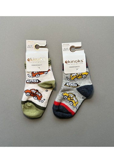 Araba Desenli Erkek Bebek 2'li Çorap Seti Gri
