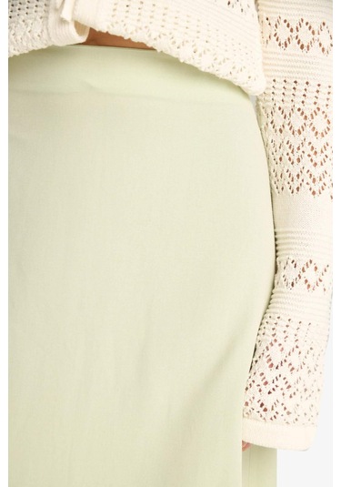 DeFacto A Kesim Yüksek Bel Keten Karışımlı Maxi Etek E9805AX25SMGN1181 Yeşil