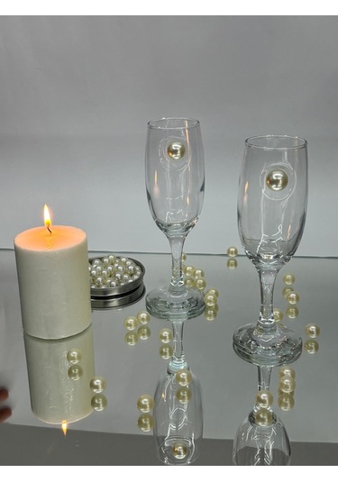 Şampanya Kadehi Klasik İnci Figürlü 2'li Şeffaf