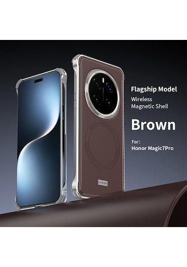 Turcoshop11 Honor Magic 7 Pro Light Brown Şık Manyetik Kılıf Faux Leather Koruma