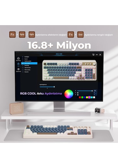Aula S99 Retro Rgb Gaming 3 Modlu Bluetooth/2.4ghz/usb-c Kablosuz Makrolu Türkçe Q Klavye Lacivert
