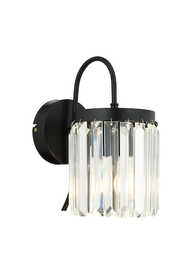 Rachel Kristal Taşlı Duvar Lambası Yatak Odası-Yatak Başı-Salon için Aplik Siyah