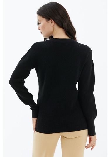 V Yaka Triko Kazak  - Siyah