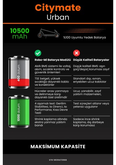 Citymate Urban / 36v 10500mAh Elektrikli Scooter Bataryası