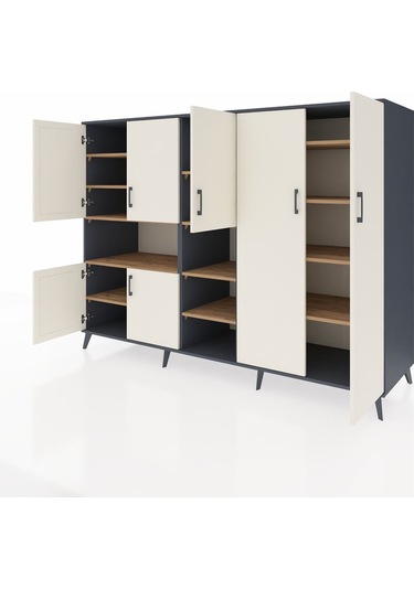 Kronos Dolap 13 Raflı 7 Kapaklı 220x59x163 Antrasit-aytaşı/çam Antrasit-aytaşı/çam