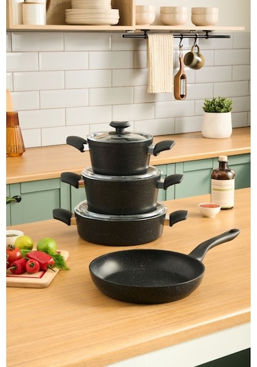 Karaca  Biogranit Defne V2 7 Parça Tencere ve Tava Seti Siyah