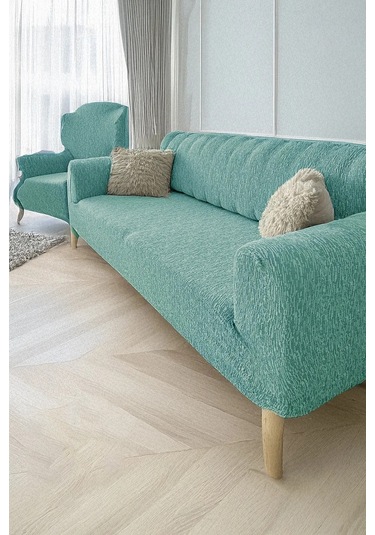 StarMall Jakarlı Ağaç Kabuğu Koltuk Örtüsü, Kanepe Örtüsü, Chester Örtüsü Koltuk Kılıfı 3 Kişilik Bir Adet Mint Yeşil