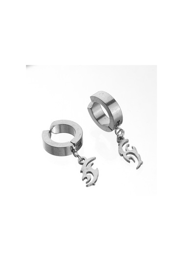 Erkek Küpe Çelik Sıkıştırmalı Desenli Takı Aksesuar P24 T5