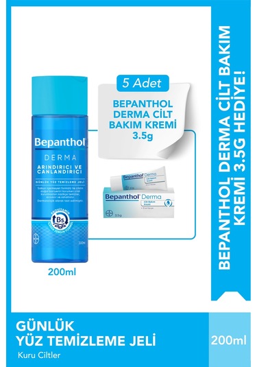 Bepanthol Derma Yüz Temizleme Jeli 200 ML + Cilt Bakım Kremi 5 x 3.5 G