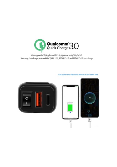 Reedark Motosiklet İçin Hızlı Şarj Cihazı - Qc3.0, Usb/type-c, Voltmetreli, 7/8" Gidon Montajı