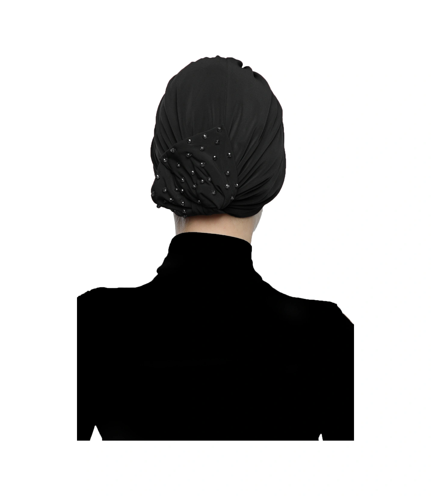 Kristal Yelpaze Taş Işlemeli Çift Taraflı Astarlı Siyah Hazır Türban Tesettür Abiye Bone Siyah