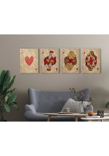 Bk Home İskambil Tasarımlı 4'lü Kanvas Tablo 50x70cm-2