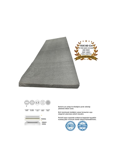 Tek Kişilik Sünger Yatak Karavan Kamp Çadır Yatağı 70 X 180 X 6 Cm-gri