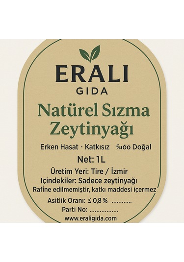 Erali Gıda Naturel Sızma Zeytinyağı 1 L