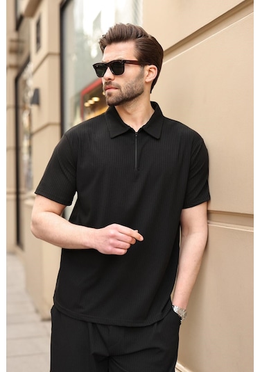 Siyah Polo Yaka T-shirt Şort Takım E7363