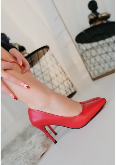 Modadua Jilya Kırmızı Cilt Stiletto Ayakkabı Çok Renkli