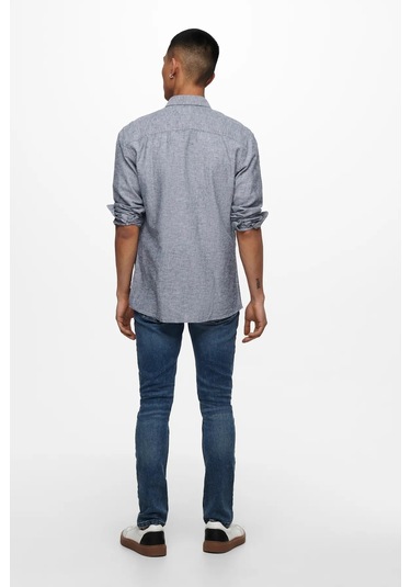 Only & Sons Erkek Onscaiden Slim Fit Keten Gömlek 22012321 Lacivert Lacivert