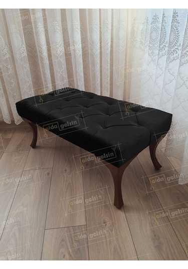 Kapitoneli Ayak Ucu Kapı Önü Antre Bench Puf Ceviz Ayak 110 45 Siyah