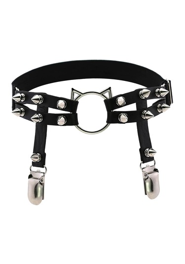 Homyl Kadın Deri Bacak Halkası Jartiyer Kemer Elastik Punk Siyah