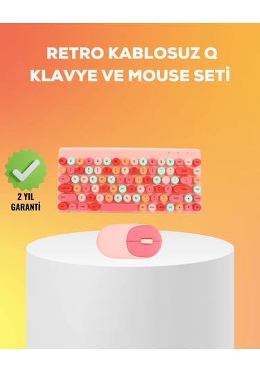 Renkli Retro Tuş Takımlı Klavye 3 Cihaz Bağlantısı, Medya Kısayol Tuşları