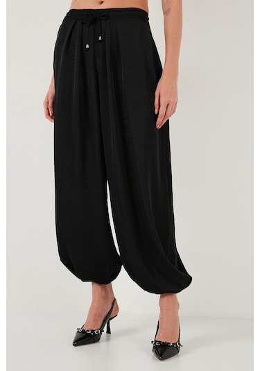 Lela Oversize Bağlamalı Balon Paça Saten Şalvar Bayan Pantolon 68351199 Siyah