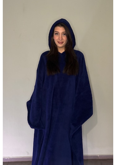 Giyilebilir Hoodie Battaniye Rahat Kalıp Tek Beden Lacivert