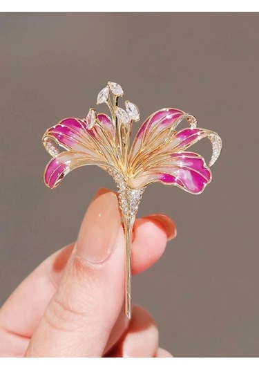 Fashion Jewelry Zambak Çiçekli Broş 359740059 Altın Rengi