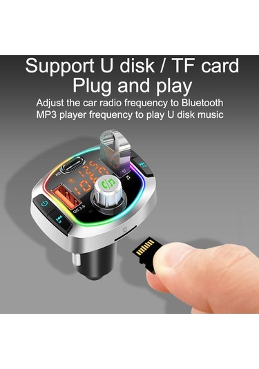 Bc63 Renkli Araba Kartı Mp3 Çalar Çok Fonksiyonlu Bluetooth Alıcısı U Disk Şarj Cihazı Araç Çakmağı